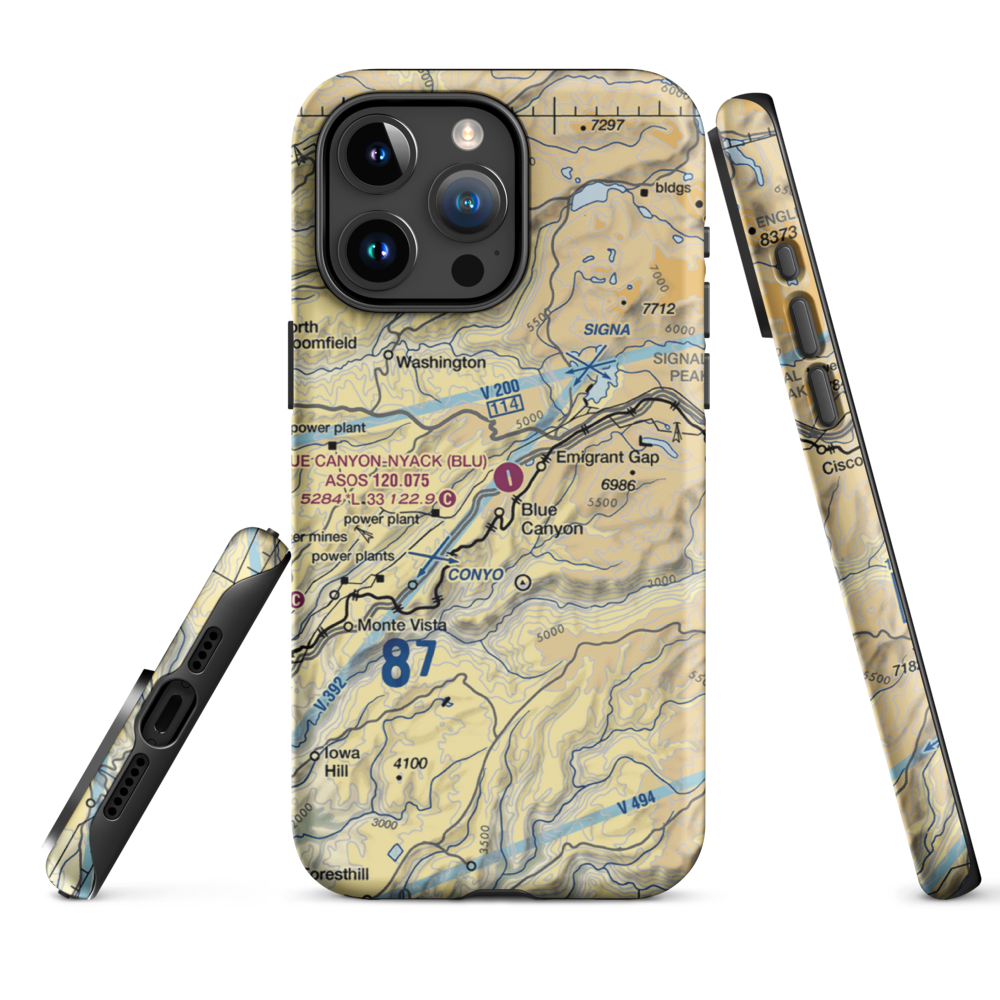 Blue Canyon Nyack Airport (BLU) VFR Sectional  Tough iPhone Case iPhone 15 Pro Max model shown