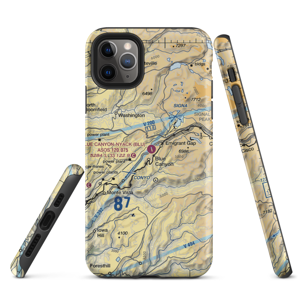 Blue Canyon Nyack Airport (BLU) VFR Sectional  Tough iPhone Case iPhone 11 Pro Max model shown