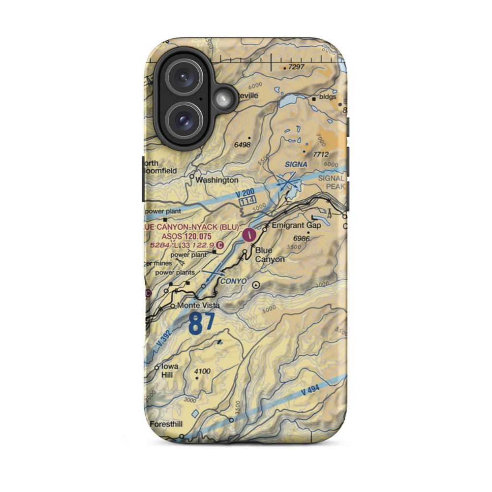 Blue Canyon Nyack Airport (BLU) VFR Sectional  Tough iPhone Case iPhone 16 Plus model shown