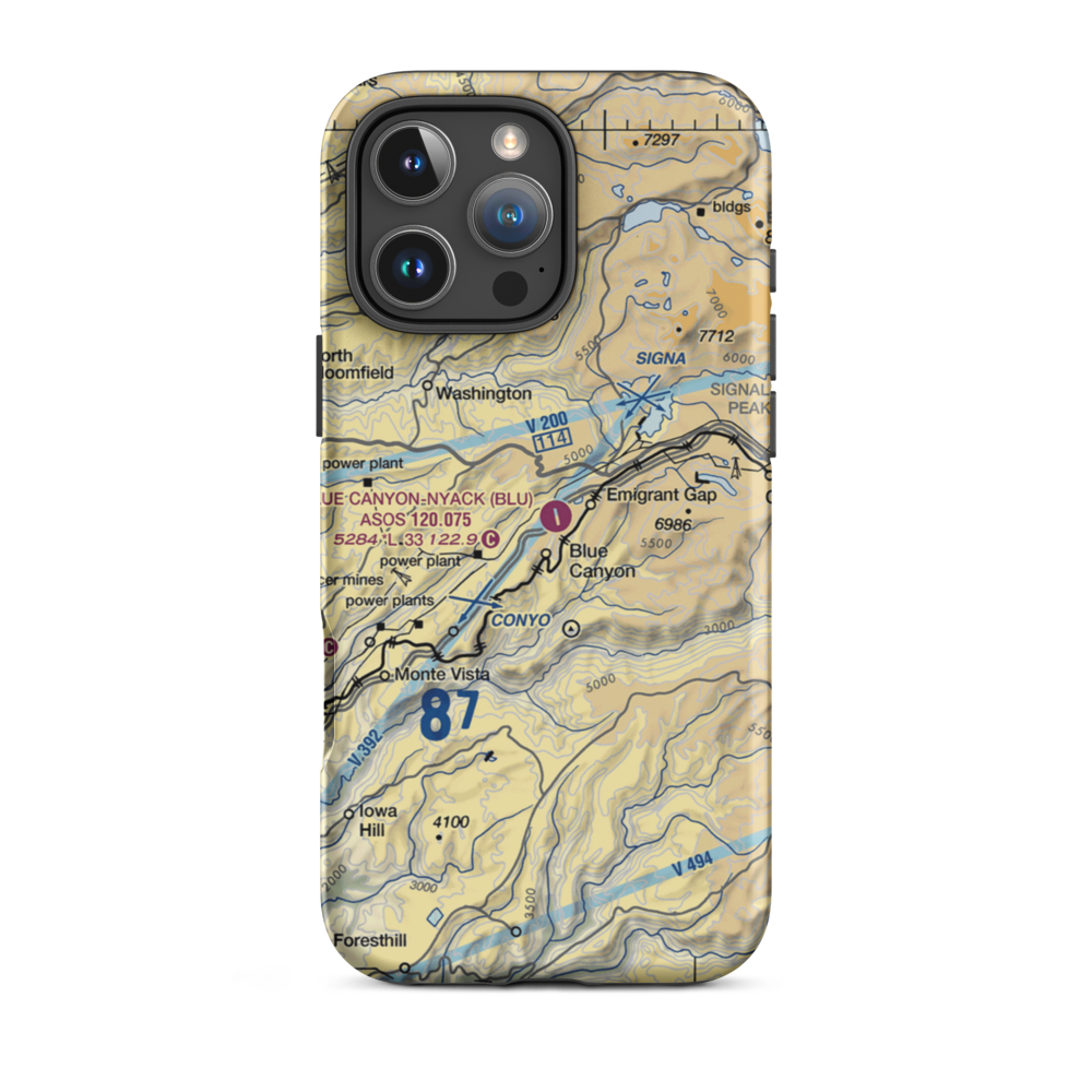 Blue Canyon Nyack Airport (BLU) VFR Sectional  Tough iPhone Case iPhone 16 Pro Max model shown