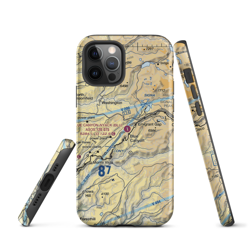 Blue Canyon Nyack Airport (BLU) VFR Sectional  Tough iPhone Case iPhone 12 Pro model shown