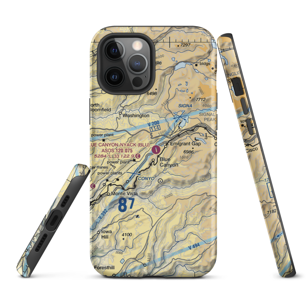 Blue Canyon Nyack Airport (BLU) VFR Sectional  Tough iPhone Case iPhone 12 Pro Max model shown