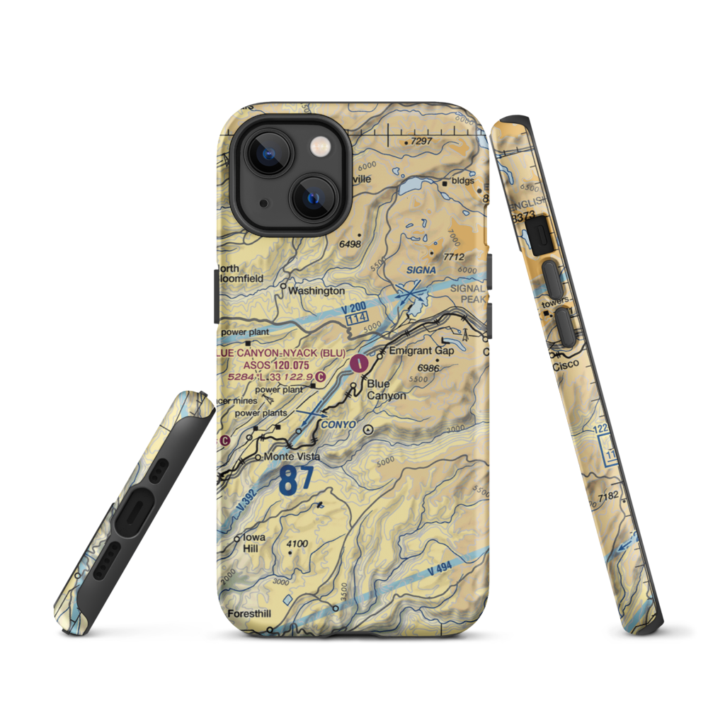 Blue Canyon Nyack Airport (BLU) VFR Sectional  Tough iPhone Case iPhone 13 model shown