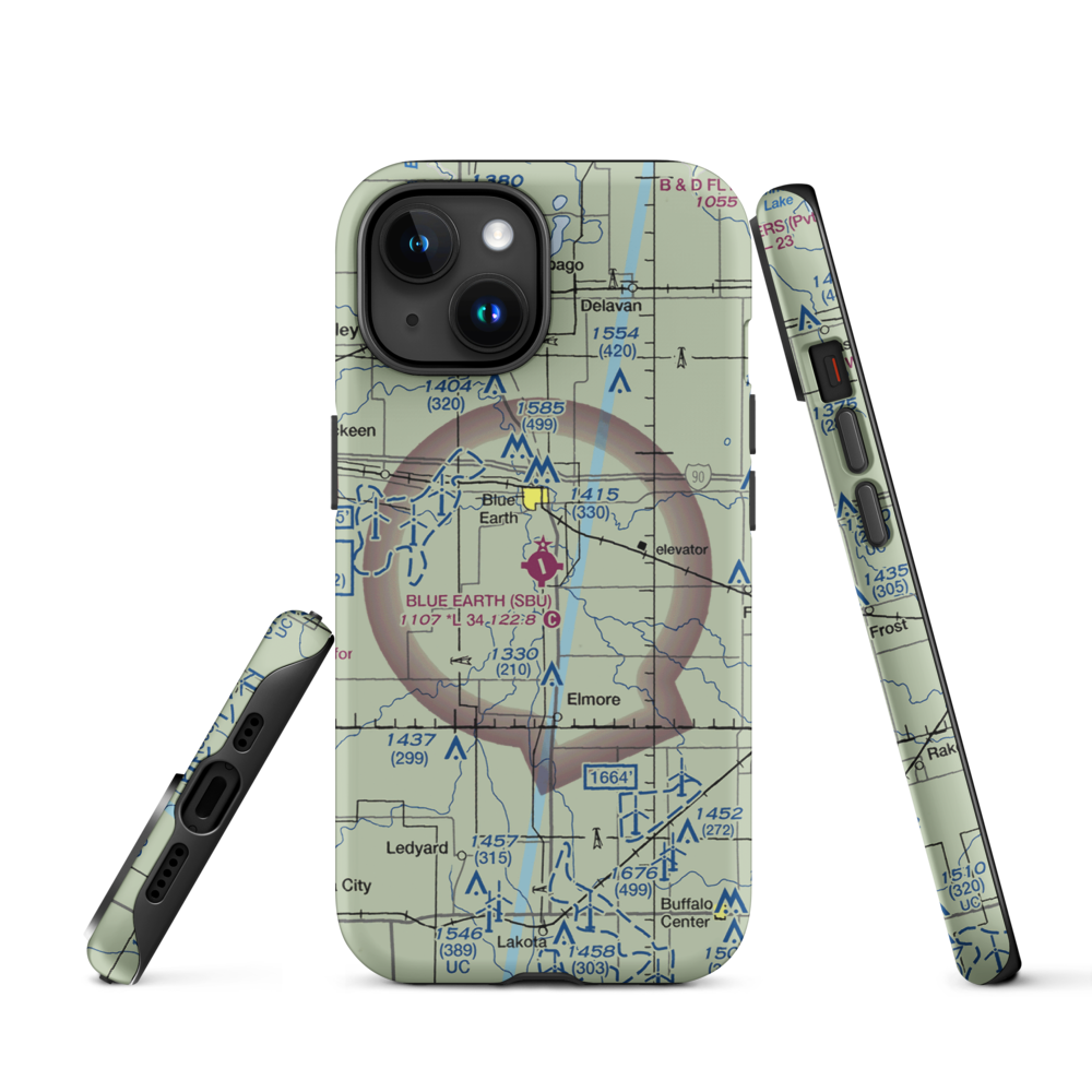 Blue Earth Municipal Airport (SBU) VFR Sectional  Tough iPhone Case iPhone 15 model shown