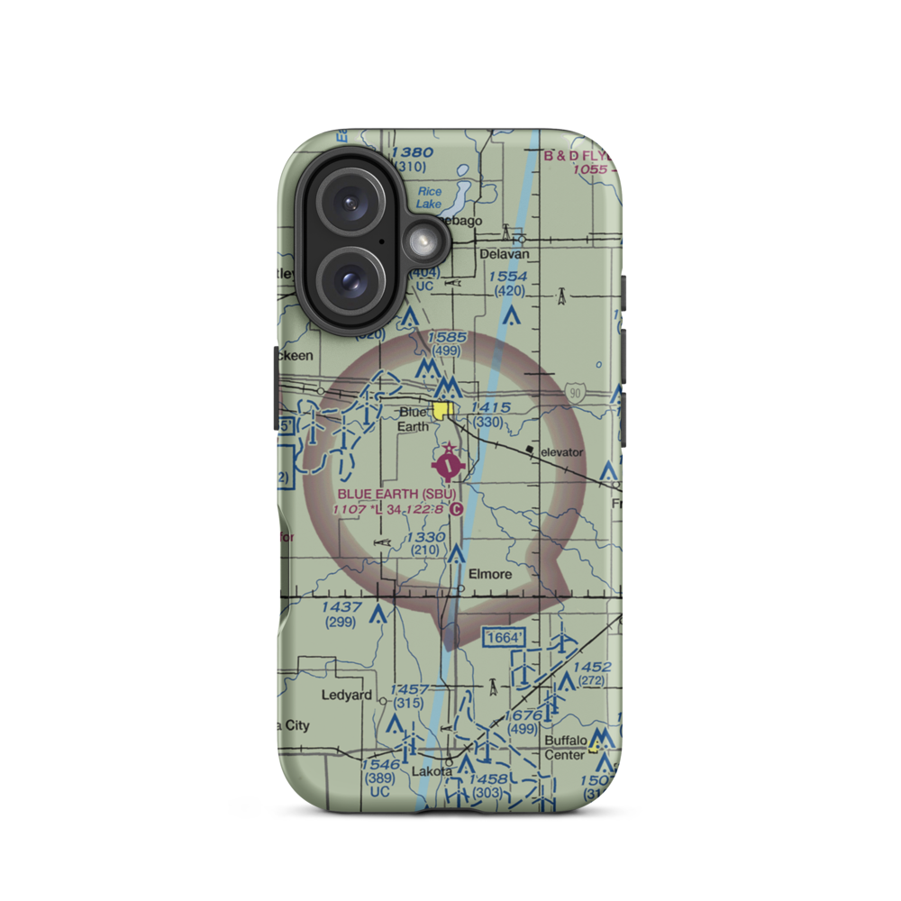 Blue Earth Municipal Airport (SBU) VFR Sectional  Tough iPhone Case iPhone 16 model shown