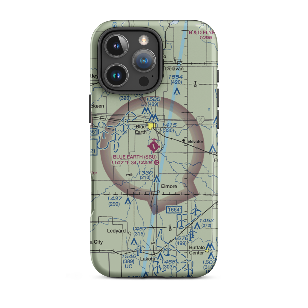Blue Earth Municipal Airport (SBU) VFR Sectional  Tough iPhone Case iPhone 16 Pro Max model shown