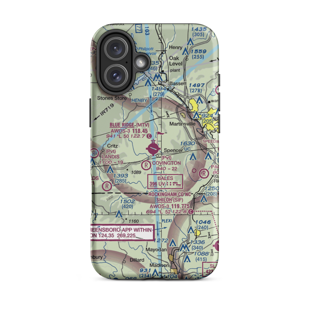 Blue Ridge Airport (MTV) VFR Sectional  Tough iPhone Case iPhone 16 Plus model shown