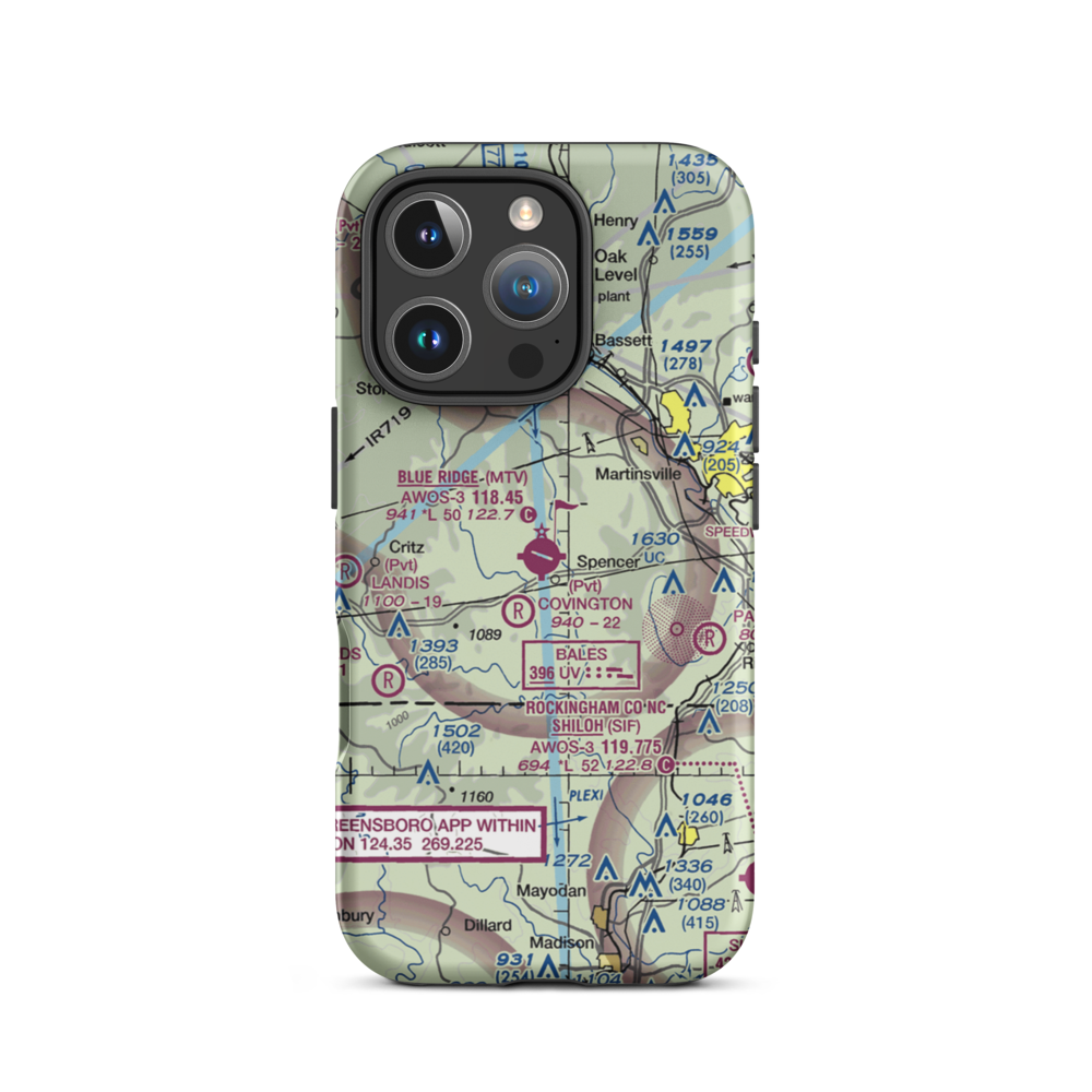 Blue Ridge Airport (MTV) VFR Sectional  Tough iPhone Case iPhone 16 Pro model shown