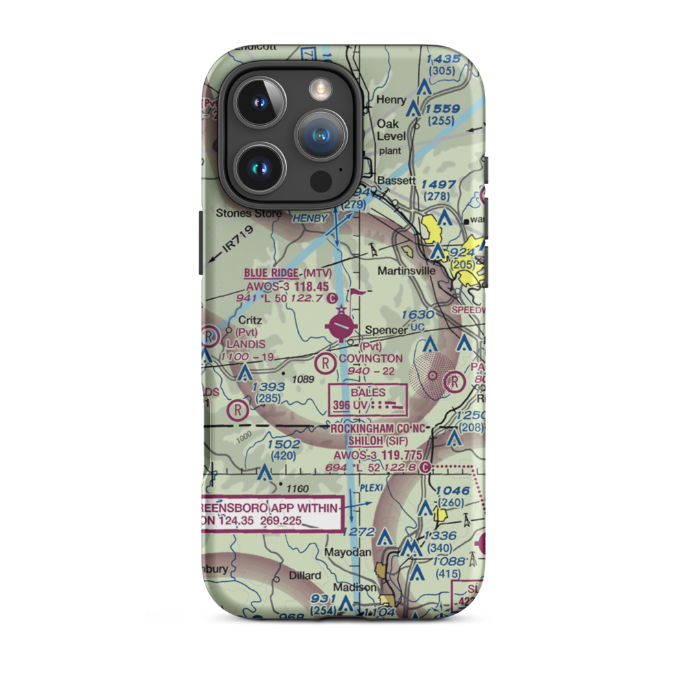 Blue Ridge Airport (MTV) VFR Sectional  Tough iPhone Case iPhone 16 Pro Max model shown