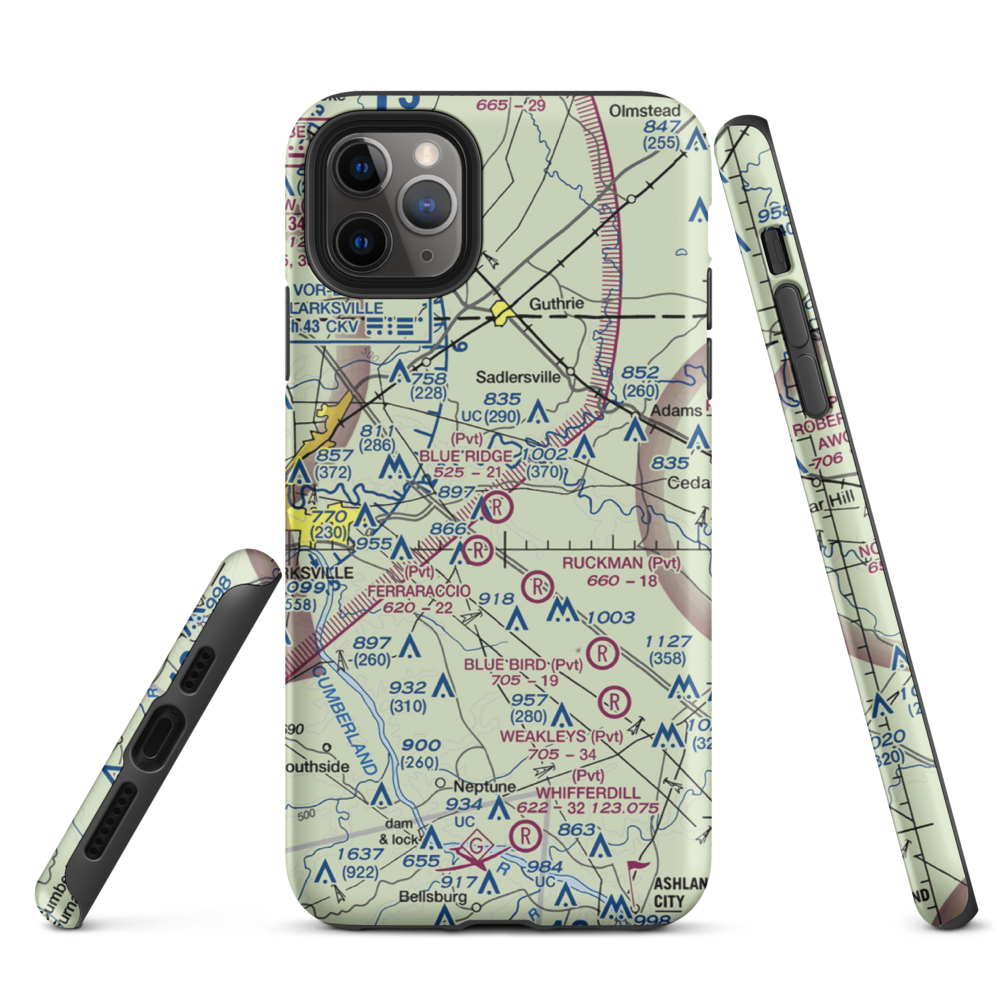 Blue Ridge Field (95TN) VFR Sectional  Tough iPhone Case iPhone 11 Pro Max model shown