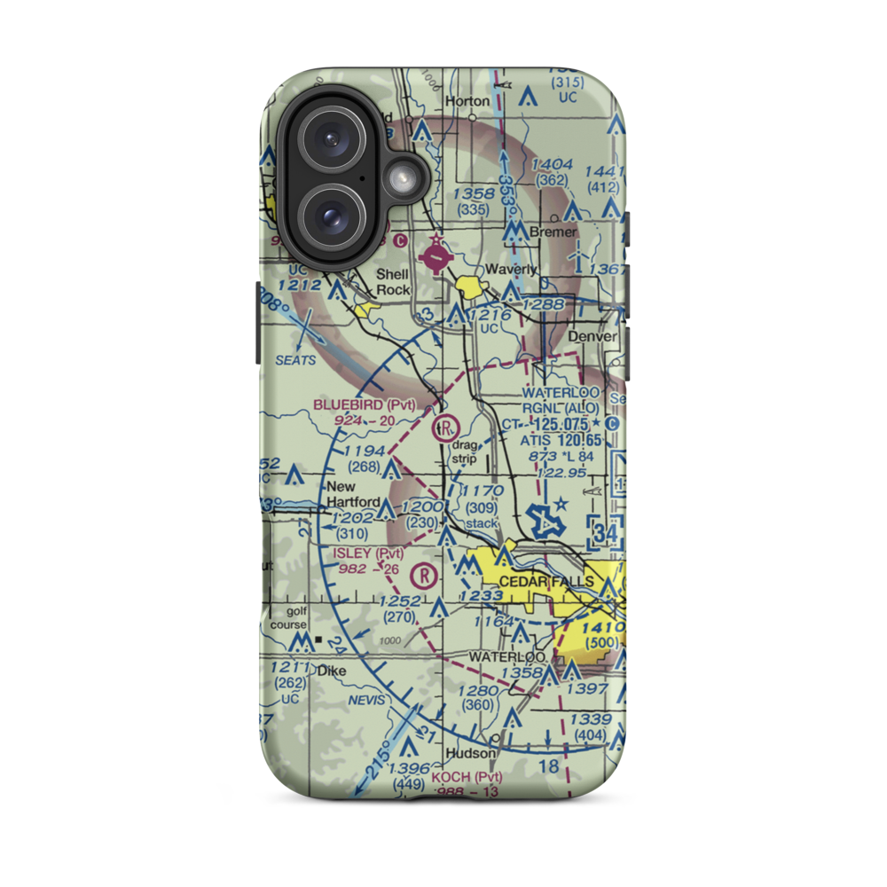 Bluebird Airport (IA17) VFR Sectional  Tough iPhone Case iPhone 16 Plus model shown