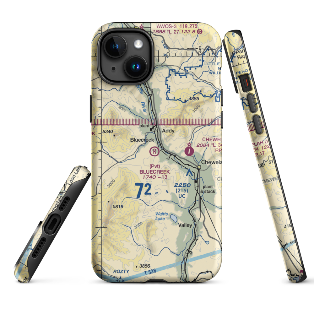 Bluecreek Airport (WA57) VFR Sectional  Tough iPhone Case iPhone 15 Plus model shown