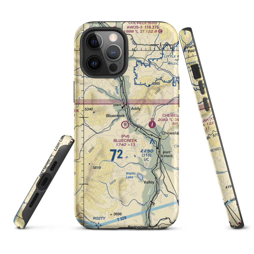 Bluecreek Airport (WA57) VFR Sectional  Tough iPhone Case iPhone 12 Pro Max model shown