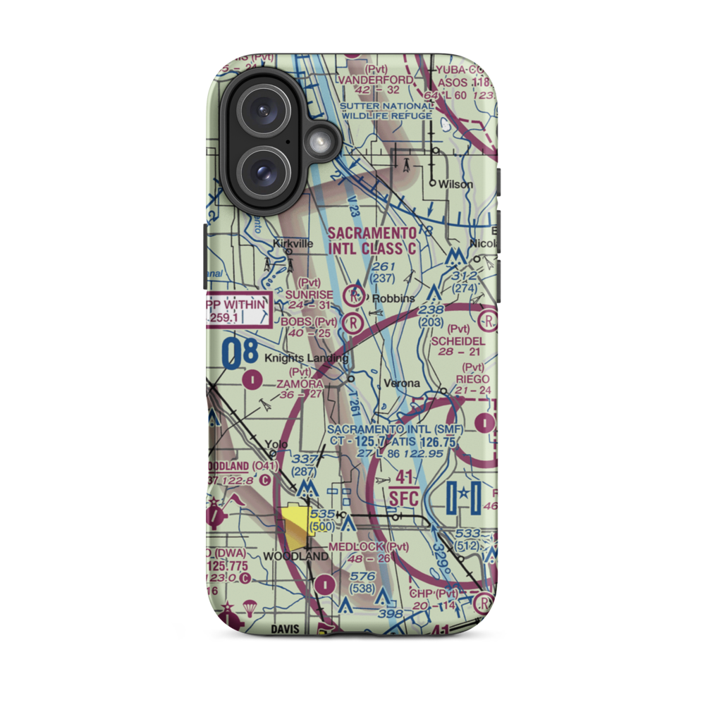 Bob's Flying Service Inc Airport (32CL) VFR Sectional  Tough iPhone Case iPhone 16 Plus model shown