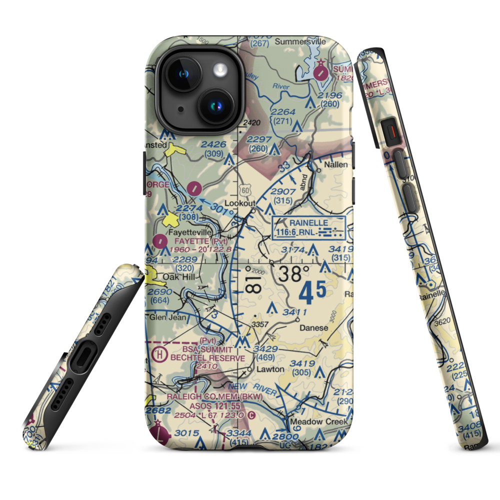 Bocamanu Airport (23WV) VFR Sectional  Tough iPhone Case iPhone 15 Plus model shown
