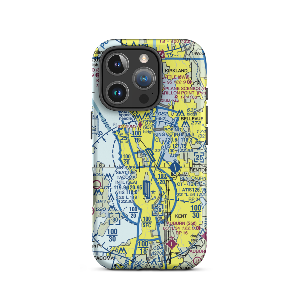 Boeing Field King County International Airport (BFI) VFR Sectional  Tough iPhone Case iPhone 16 Pro model shown