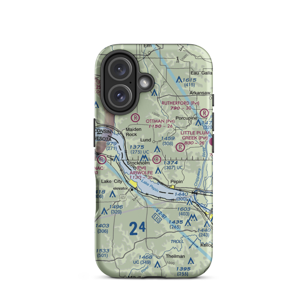 Bogus Creek Airport (WI75) VFR Sectional  Tough iPhone Case iPhone 16 model shown