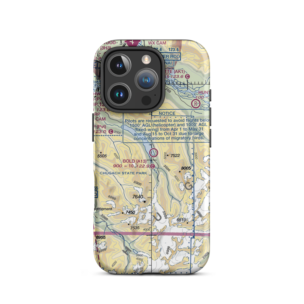 Bold Airport (A13) VFR Sectional  Tough iPhone Case iPhone 16 Pro model shown