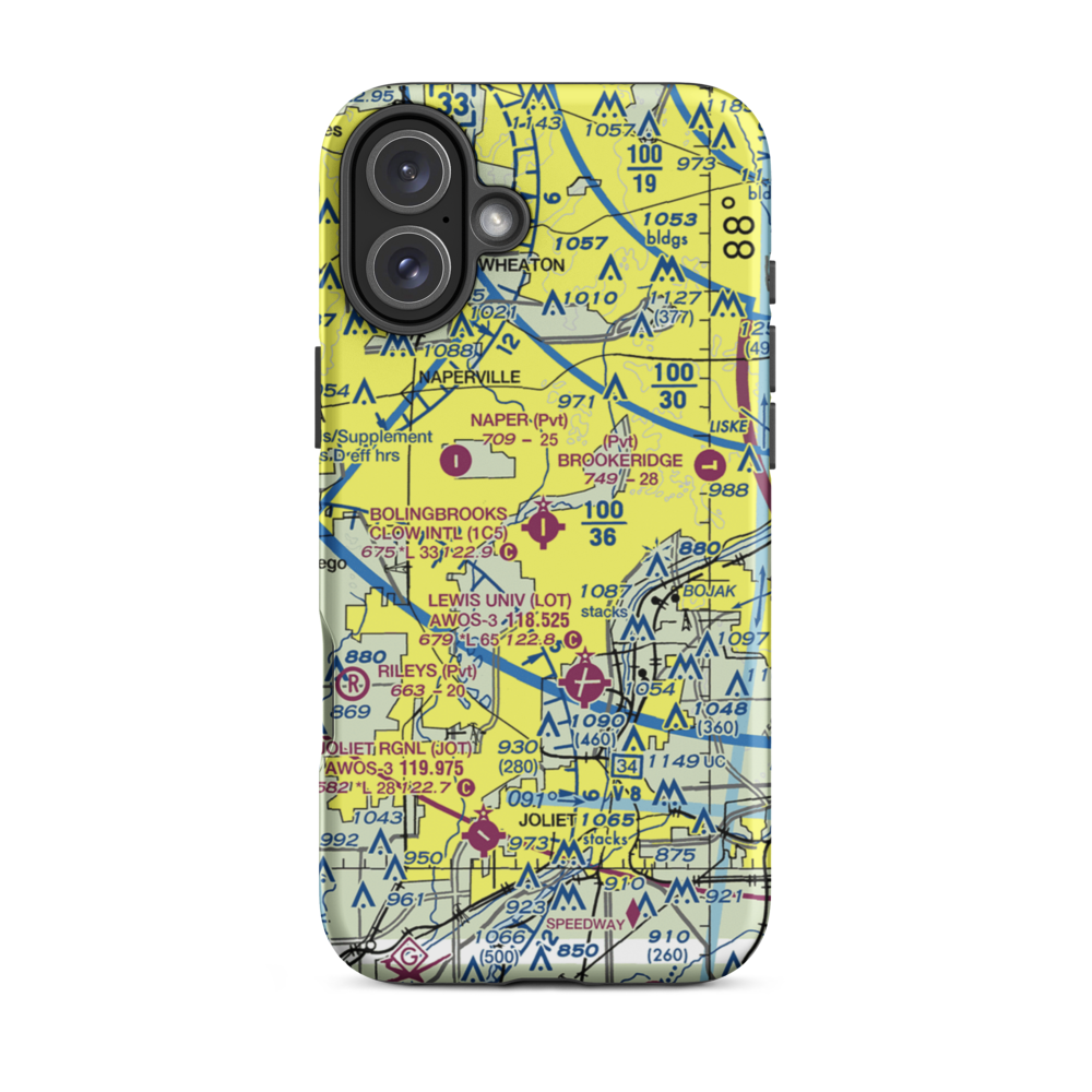 Bolingbrook's Clow International Airport (1C5) VFR Sectional  Tough iPhone Case iPhone 16 Plus model shown