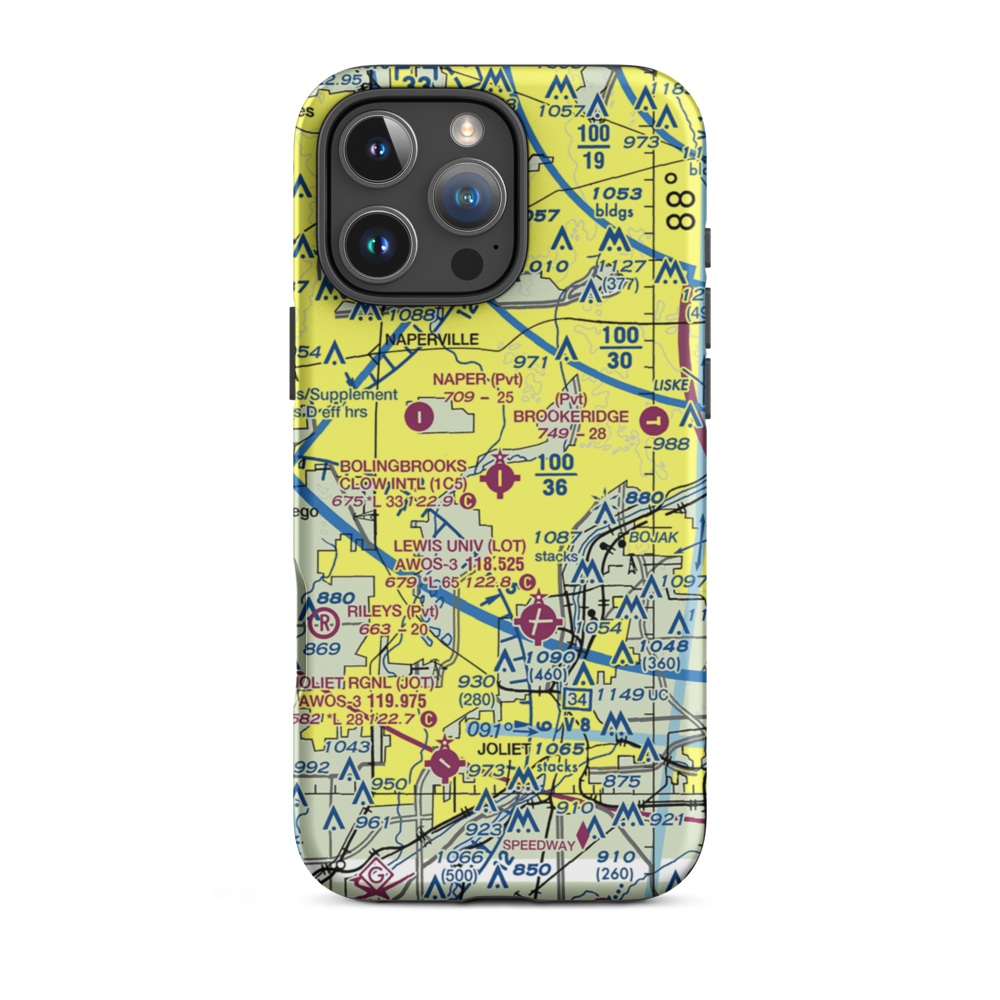 Bolingbrook's Clow International Airport (1C5) VFR Sectional  Tough iPhone Case iPhone 16 Pro Max model shown