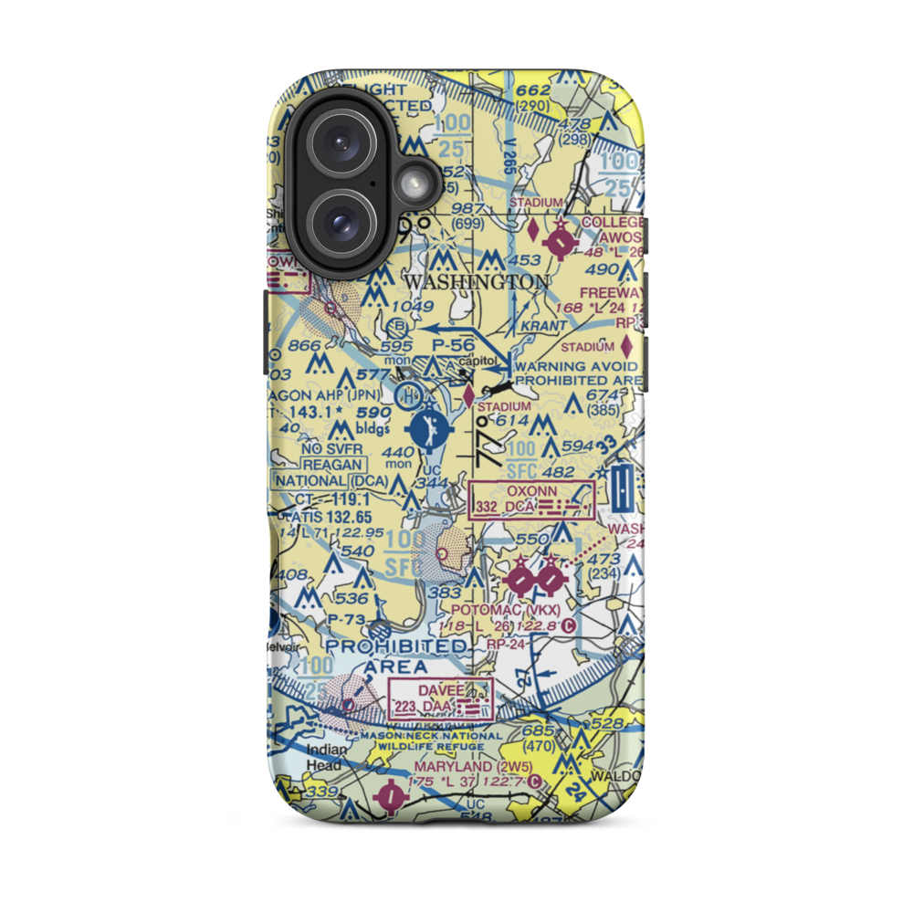 Bolling Air Force Base (BOF) VFR Sectional  Tough iPhone Case iPhone 16 Plus model shown