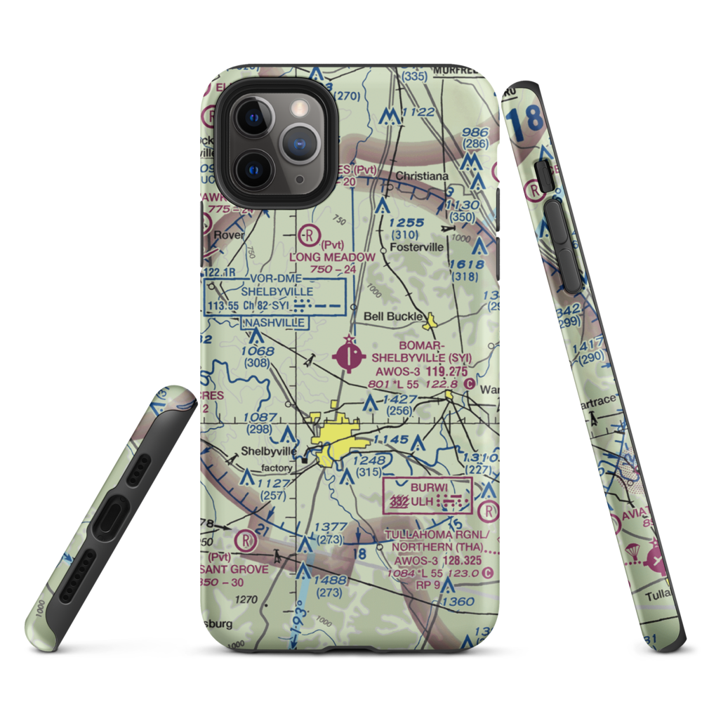 Bomar Field Shelbyville Municipal Airport (SYI) VFR Sectional  Tough iPhone Case iPhone 11 Pro Max model shown