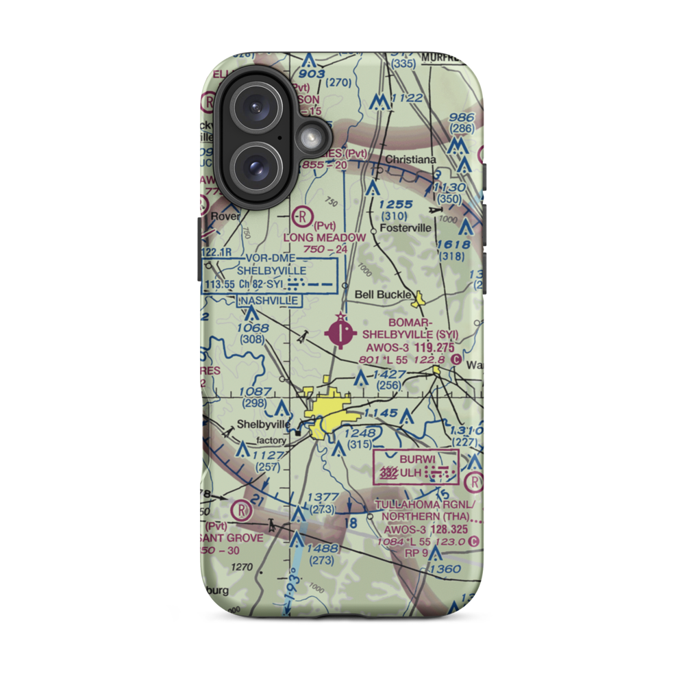 Bomar Field Shelbyville Municipal Airport (SYI) VFR Sectional  Tough iPhone Case iPhone 16 Plus model shown