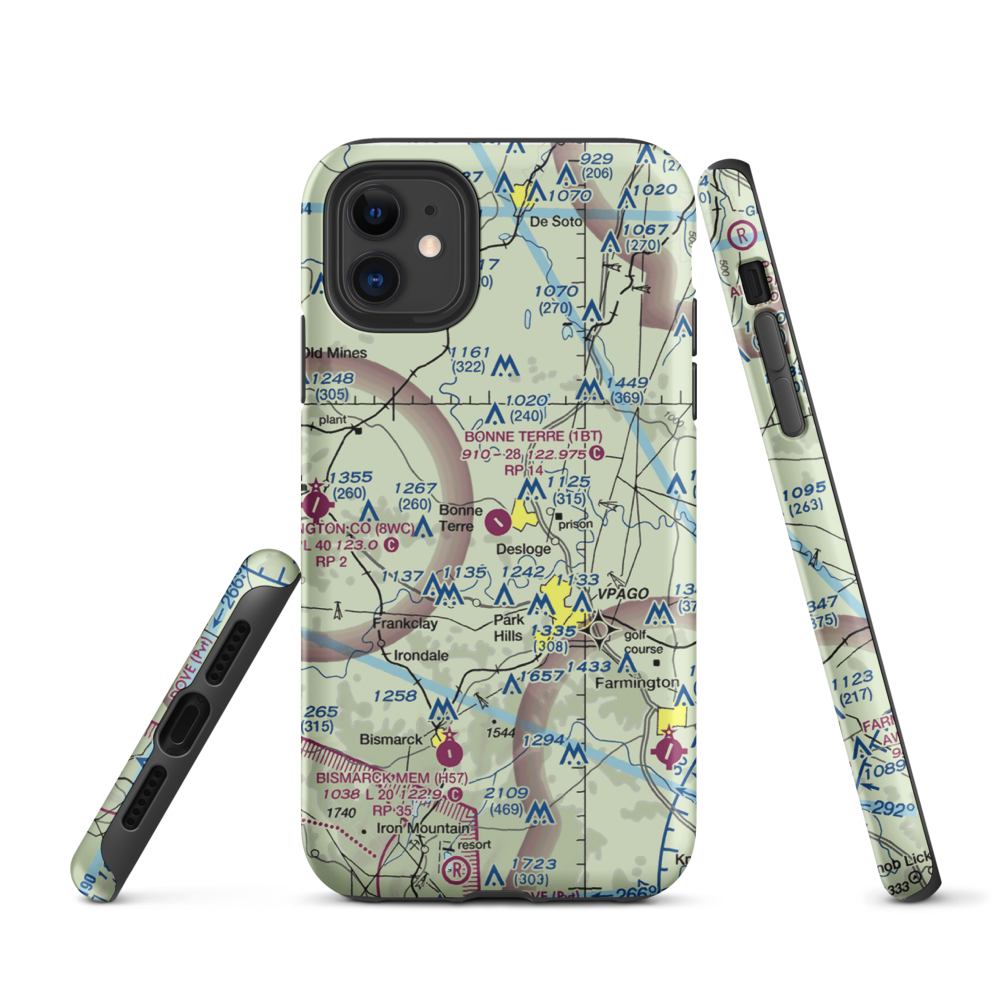 Bonne Terre Municipal Airport (1BT) VFR Sectional  Tough iPhone Case iPhone 11 model shown