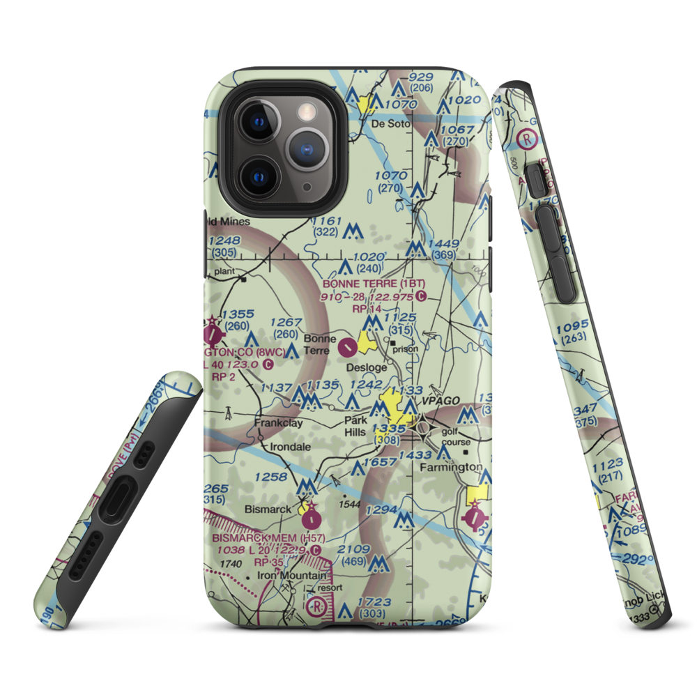Bonne Terre Municipal Airport (1BT) VFR Sectional  Tough iPhone Case iPhone 11 Pro model shown