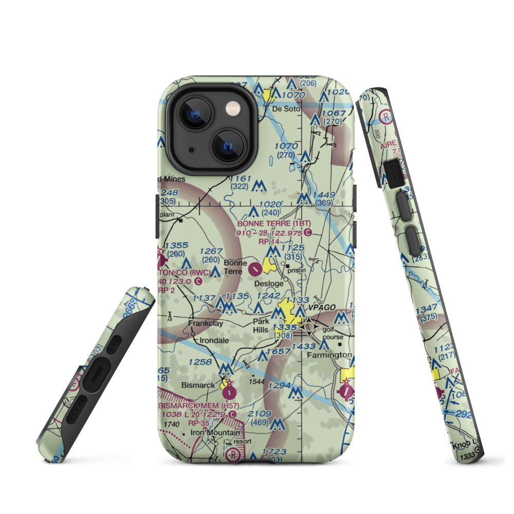 Bonne Terre Municipal Airport (1BT) VFR Sectional  Tough iPhone Case iPhone 14 model shown
