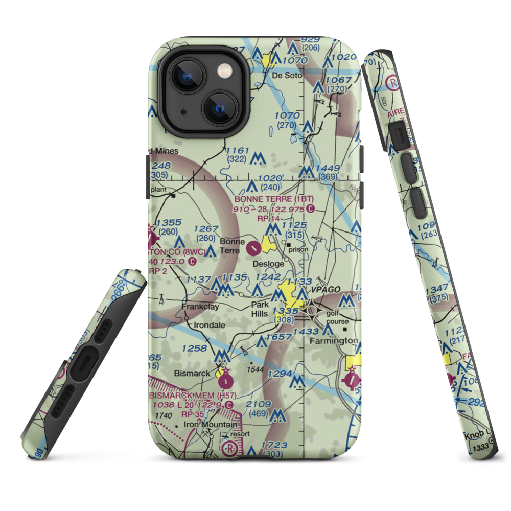 Bonne Terre Municipal Airport (1BT) VFR Sectional  Tough iPhone Case iPhone 14 Plus model shown