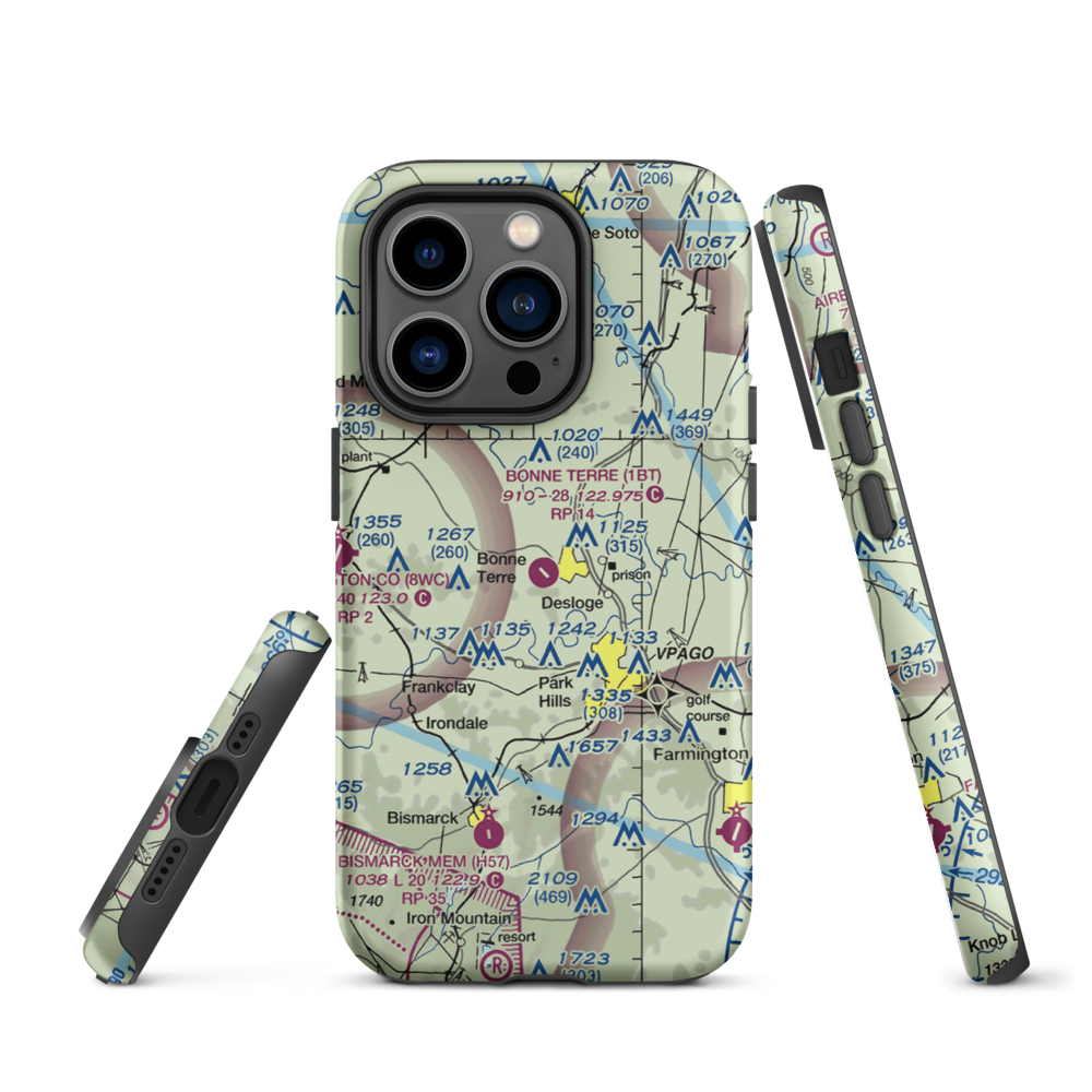 Bonne Terre Municipal Airport (1BT) VFR Sectional  Tough iPhone Case iPhone 14 Pro model shown