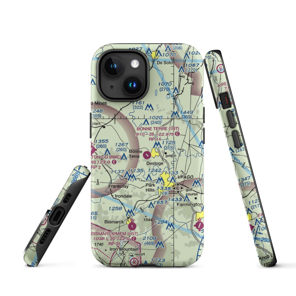Bonne Terre Municipal Airport (1BT) VFR Sectional  Tough iPhone Case iPhone 15 model shown