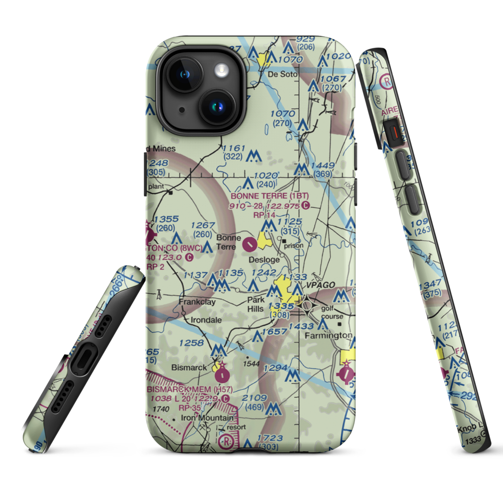 Bonne Terre Municipal Airport (1BT) VFR Sectional  Tough iPhone Case iPhone 15 Plus model shown