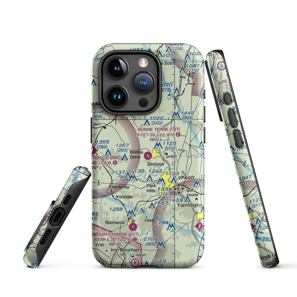 Bonne Terre Municipal Airport (1BT) VFR Sectional  Tough iPhone Case iPhone 15 Pro model shown