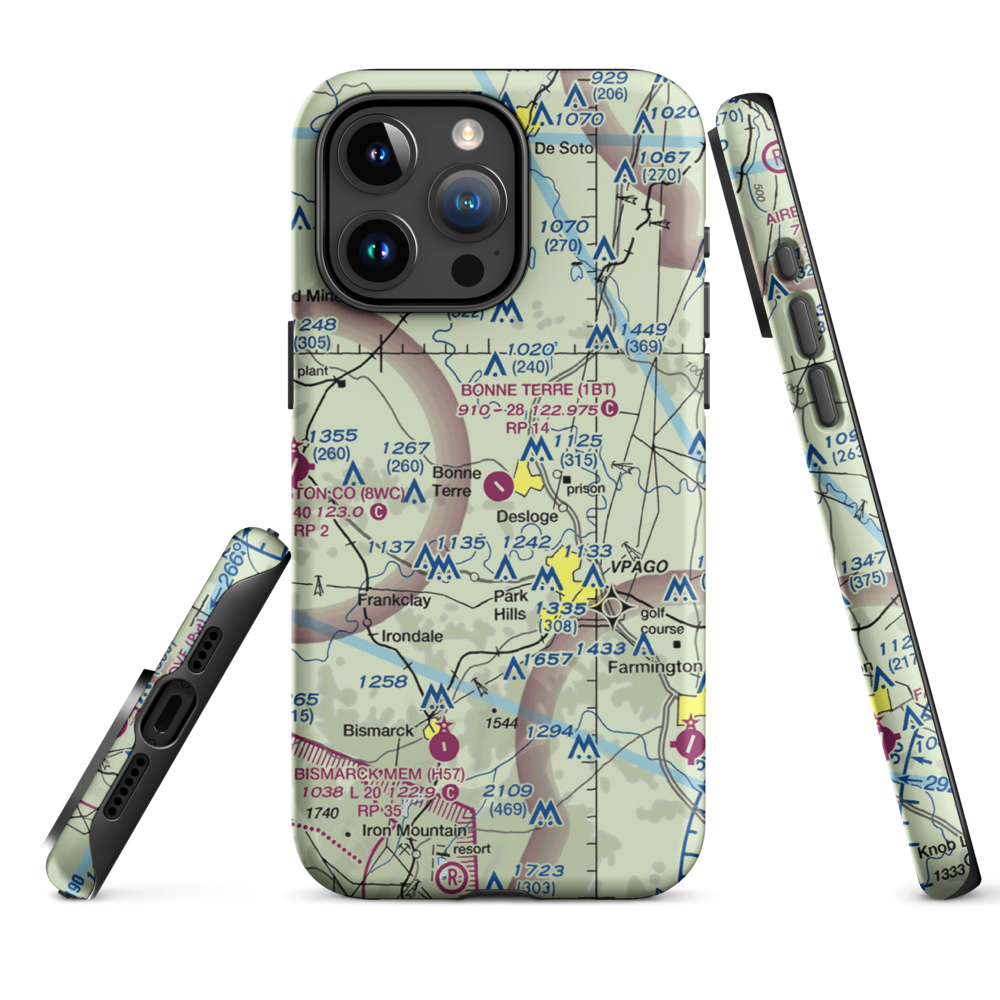 Bonne Terre Municipal Airport (1BT) VFR Sectional  Tough iPhone Case iPhone 15 Pro Max model shown