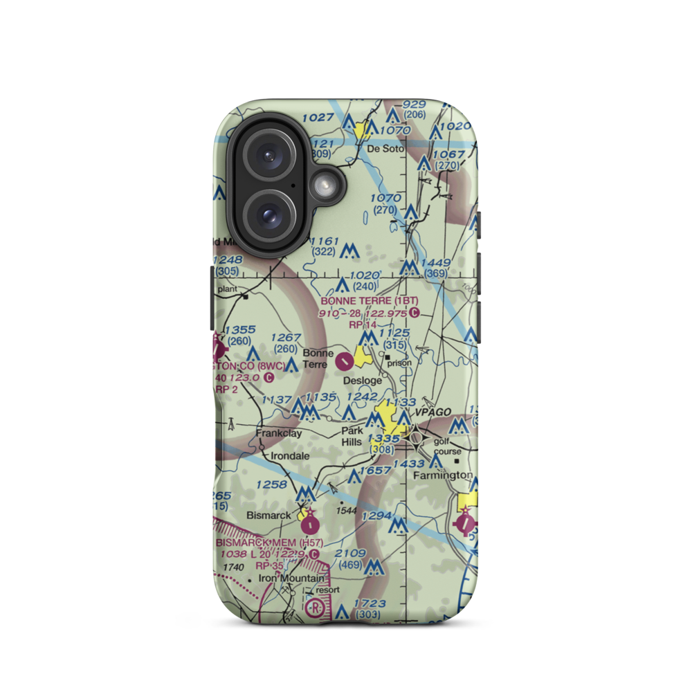 Bonne Terre Municipal Airport (1BT) VFR Sectional  Tough iPhone Case iPhone 16 model shown