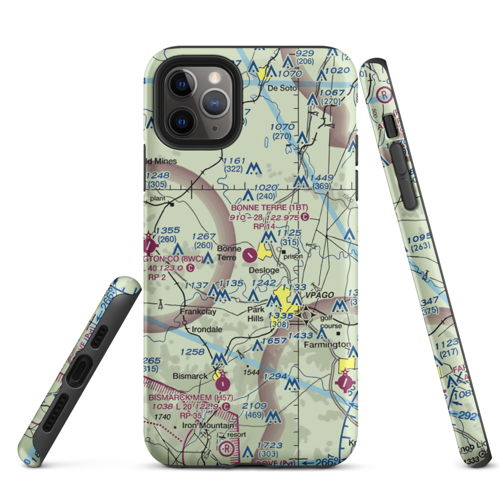 Bonne Terre Municipal Airport (1BT) VFR Sectional  Tough iPhone Case iPhone 11 Pro Max model shown