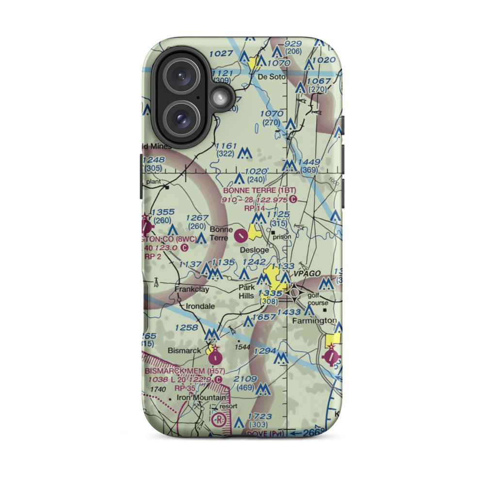 Bonne Terre Municipal Airport (1BT) VFR Sectional  Tough iPhone Case iPhone 16 Plus model shown