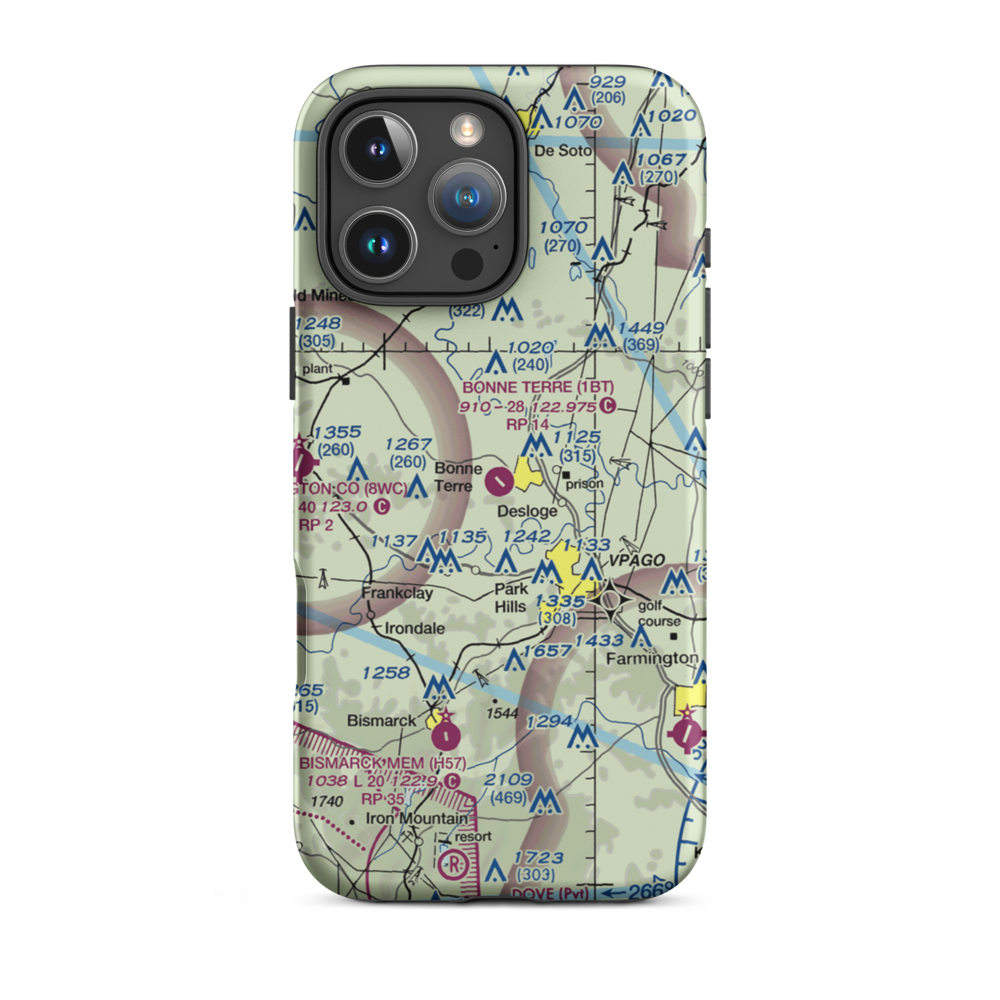 Bonne Terre Municipal Airport (1BT) VFR Sectional  Tough iPhone Case iPhone 16 Pro Max model shown