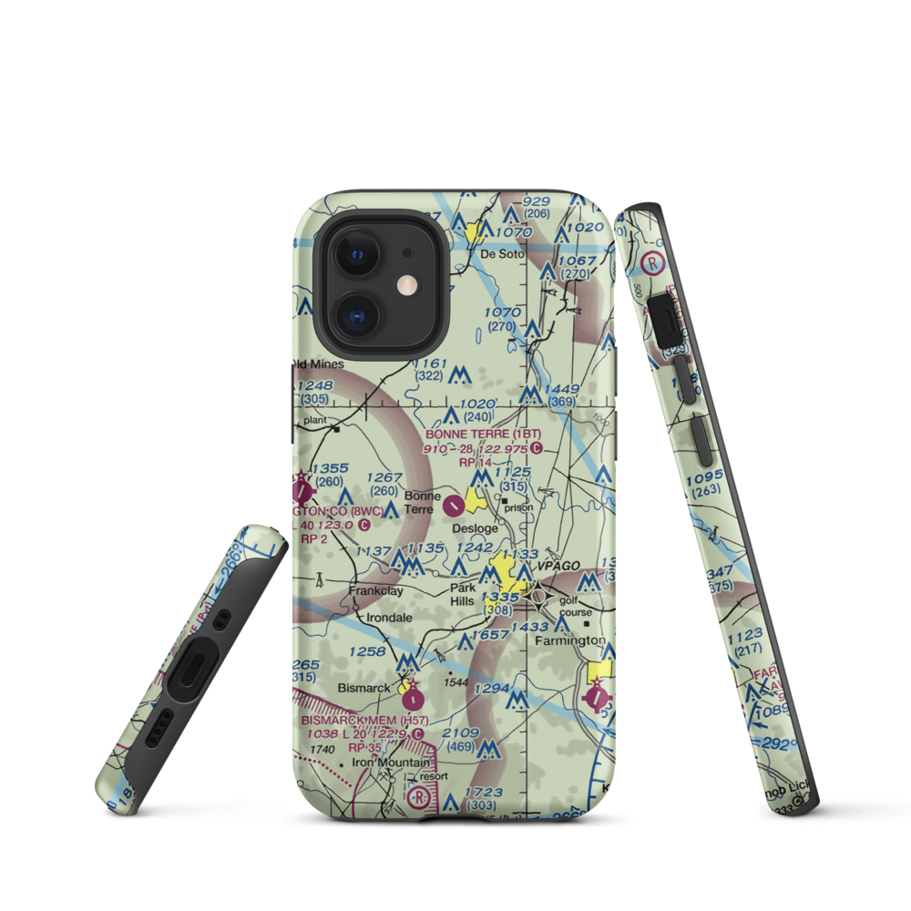 Bonne Terre Municipal Airport (1BT) VFR Sectional  Tough iPhone Case iPhone 12 mini model shown