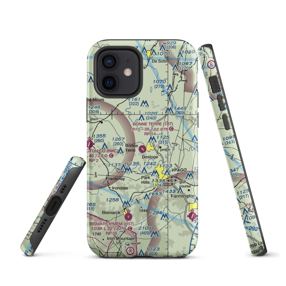 Bonne Terre Municipal Airport (1BT) VFR Sectional  Tough iPhone Case iPhone 12 model shown