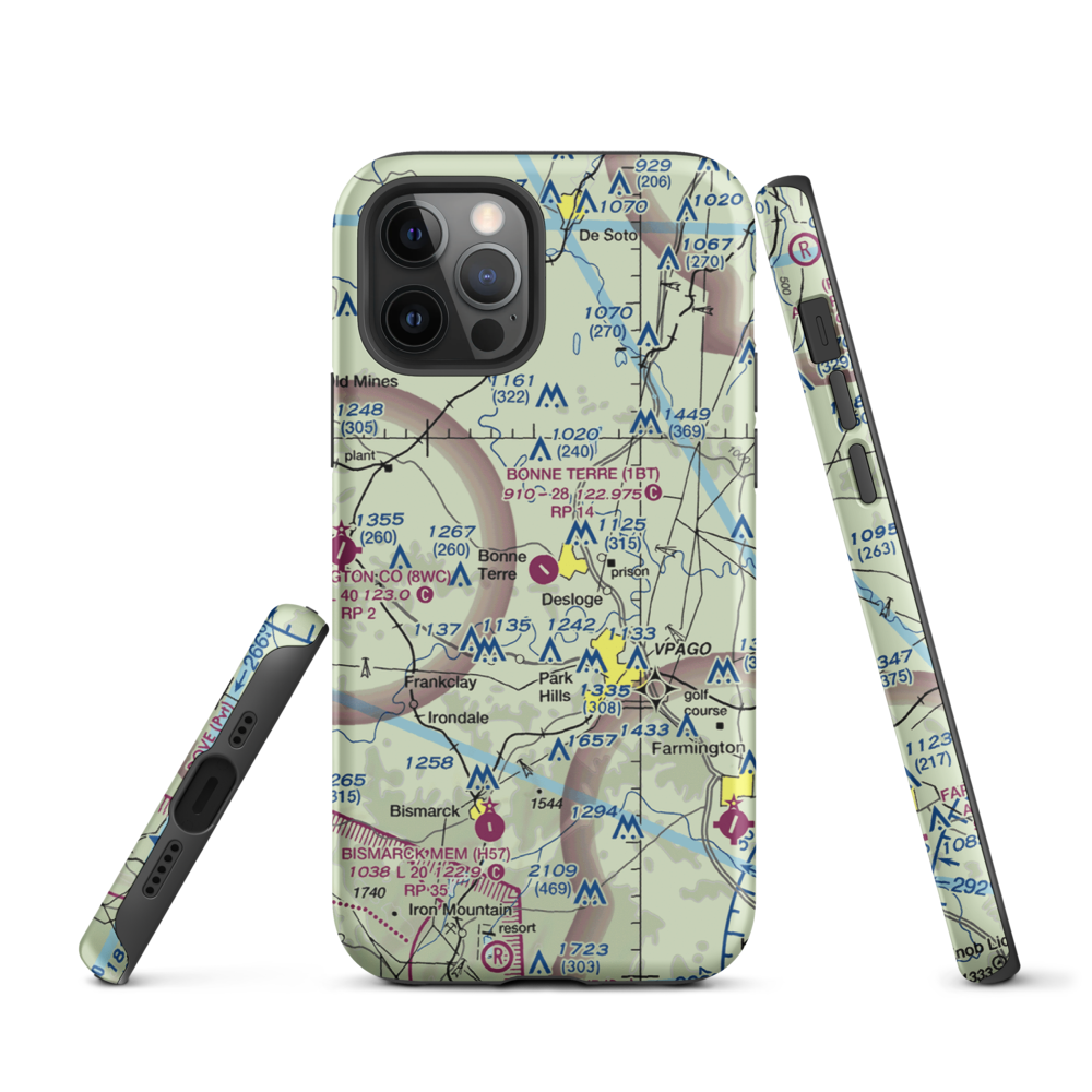 Bonne Terre Municipal Airport (1BT) VFR Sectional  Tough iPhone Case iPhone 12 Pro model shown