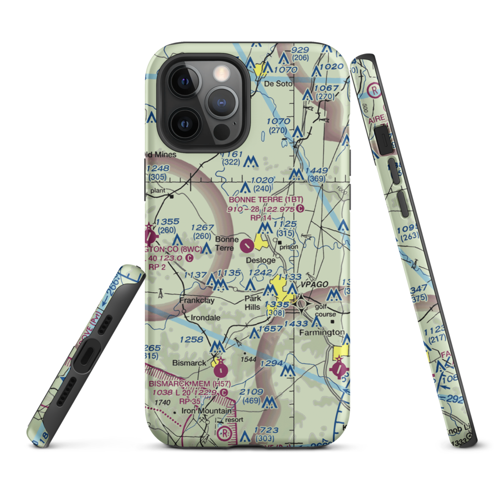 Bonne Terre Municipal Airport (1BT) VFR Sectional  Tough iPhone Case iPhone 12 Pro Max model shown