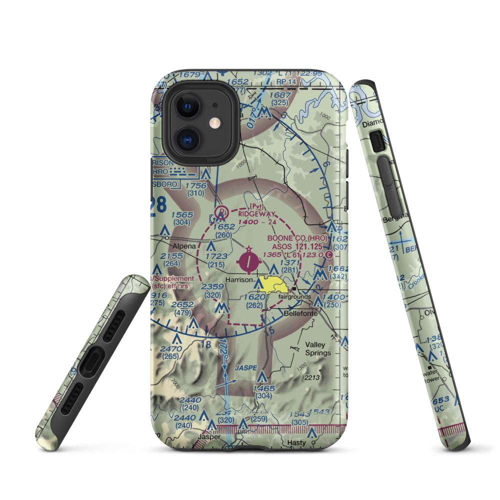 Boone County Airport (HRO) VFR Sectional  Tough iPhone Case iPhone 11 model shown