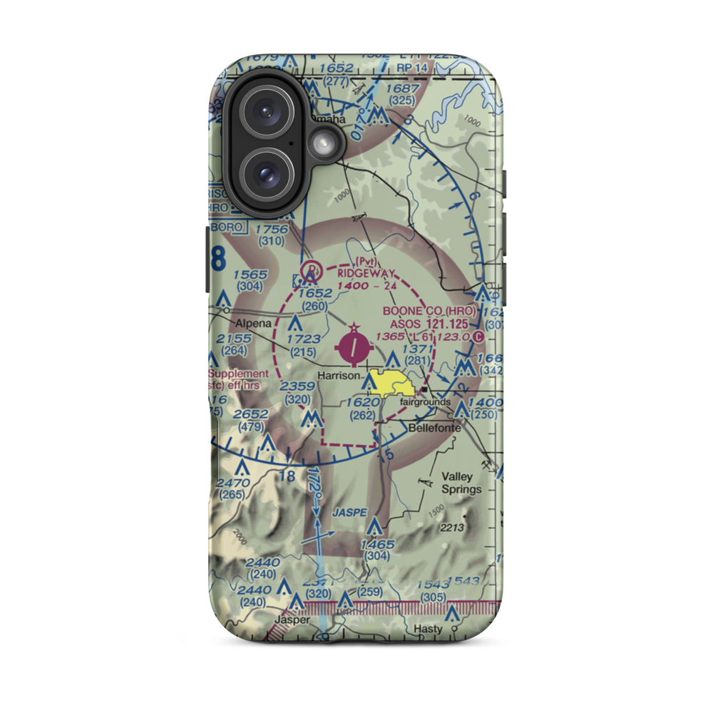 Boone County Airport (HRO) VFR Sectional  Tough iPhone Case iPhone 16 Plus model shown