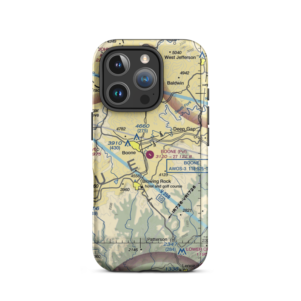 Boone Inc Airport (NC14) VFR Sectional  Tough iPhone Case iPhone 16 Pro model shown