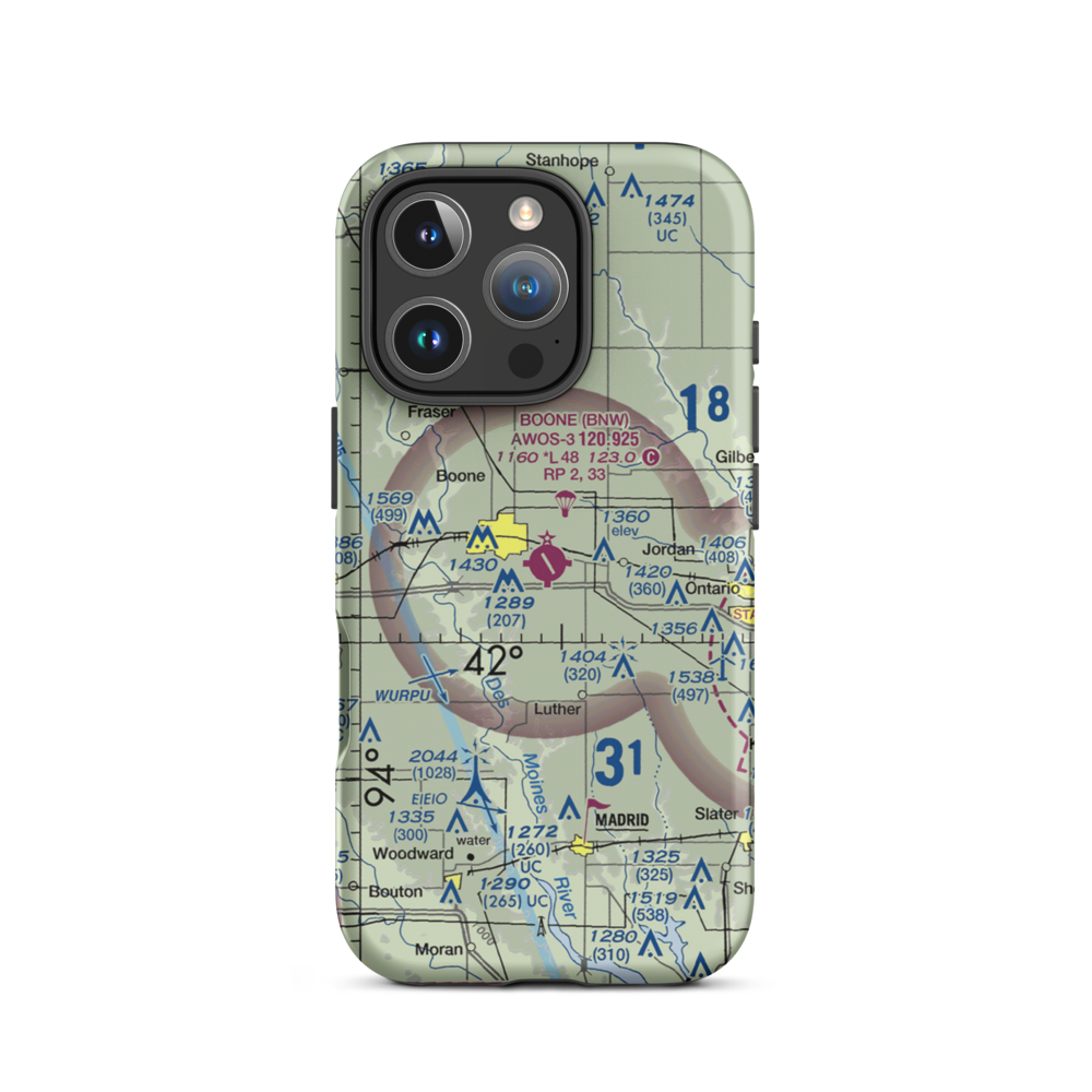 Boone Municipal Airport (BNW) VFR Sectional  Tough iPhone Case iPhone 16 Pro model shown