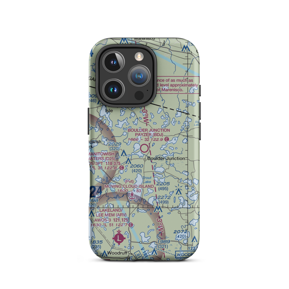 Boulder Junction Payzer Airport (BDJ) VFR Sectional  Tough iPhone Case iPhone 16 Pro model shown