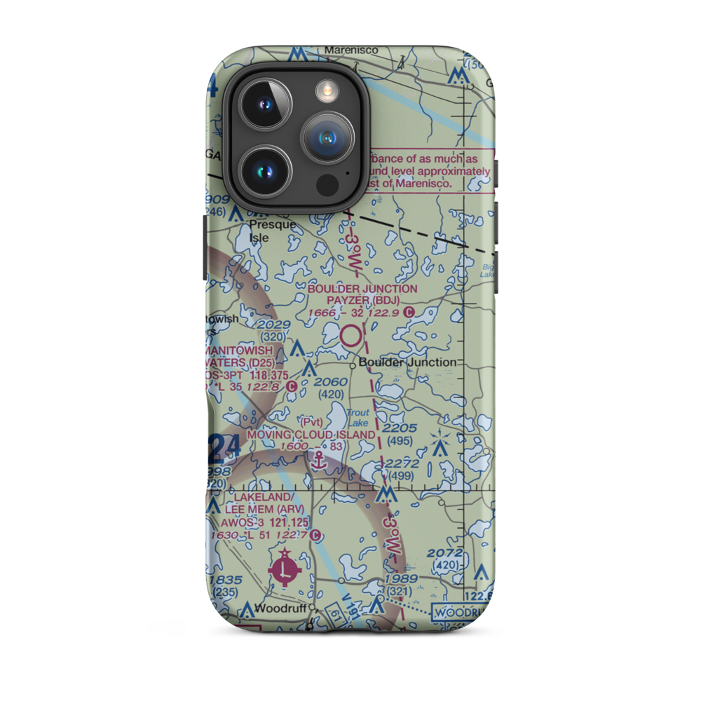 Boulder Junction Payzer Airport (BDJ) VFR Sectional  Tough iPhone Case iPhone 16 Pro Max model shown